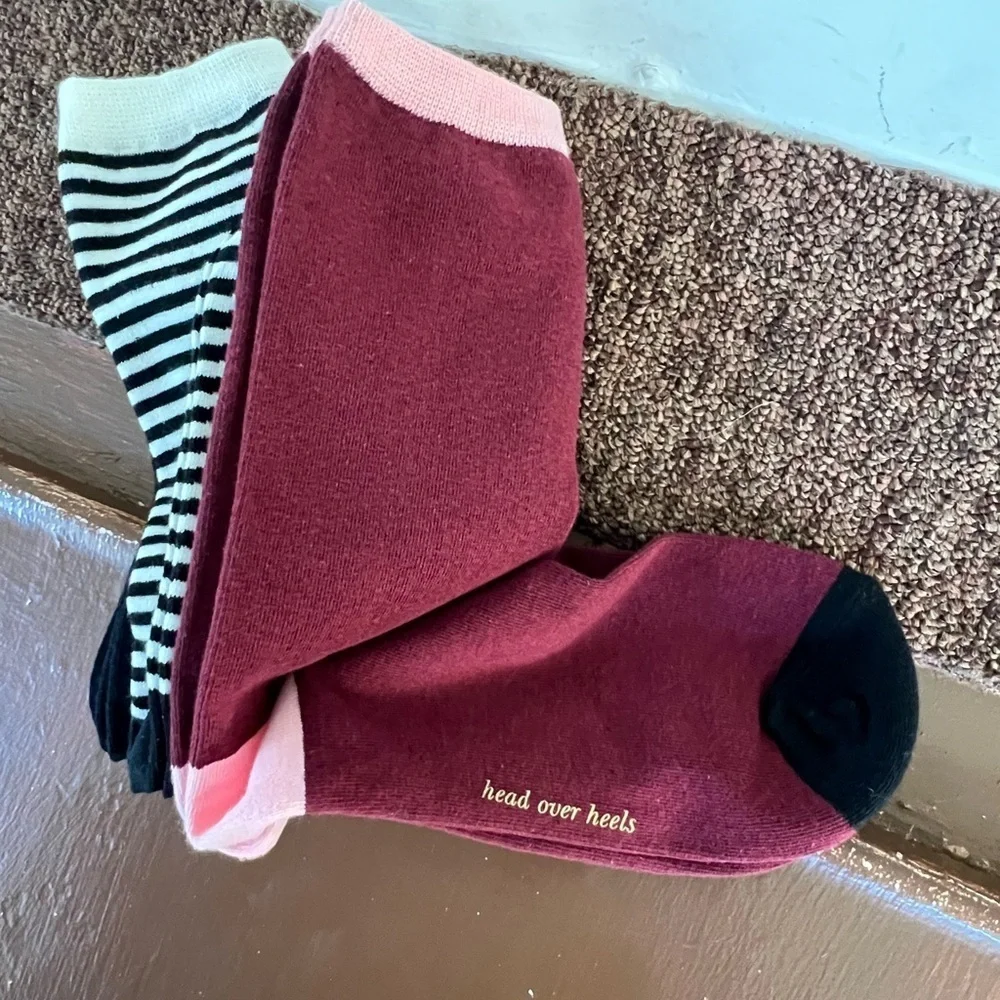 Kate Spade black floral Crew Socks. NWT